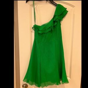Armani Exchange Green One Shoulder Ruffle Dress